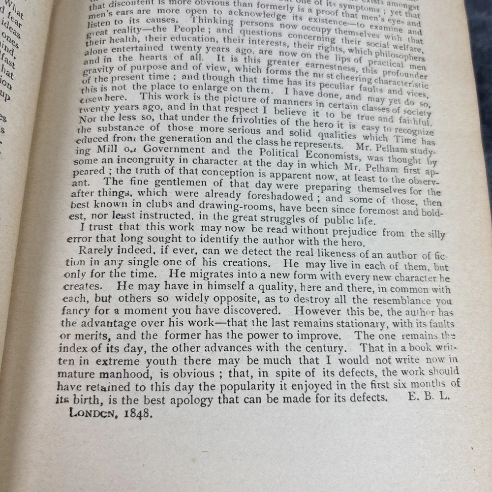 Pelham Or Adventures Of a Gentleman by The Right‎ Hon. Lord Lytton 1848 Edition